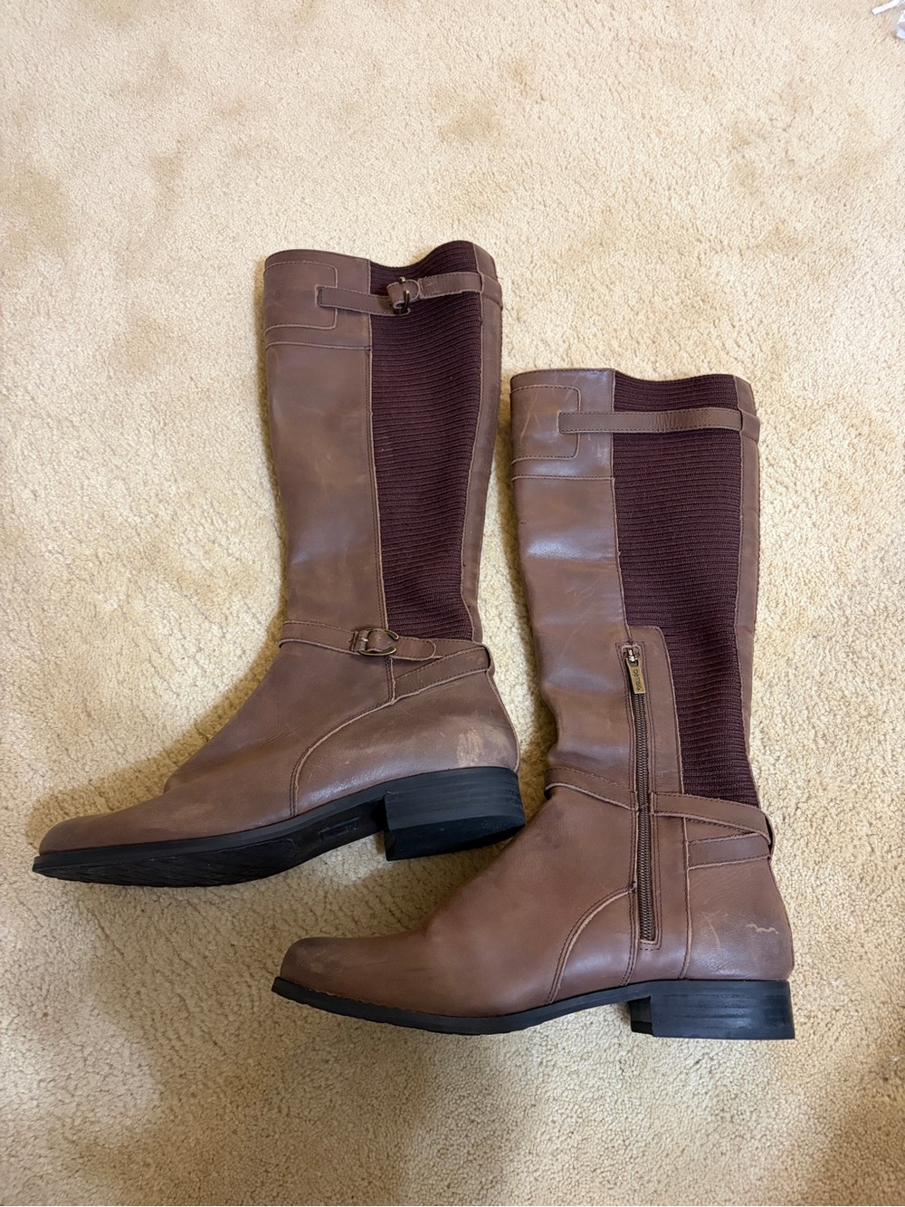 Aetrex Brown Leather & Knit Riding Boots| size 10